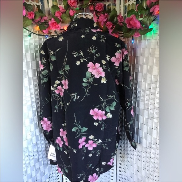 Vtg Maggie Sweet Black & Pink Floral Long Sleeve Blouse Vintage Button d… - Picture 6 of 9